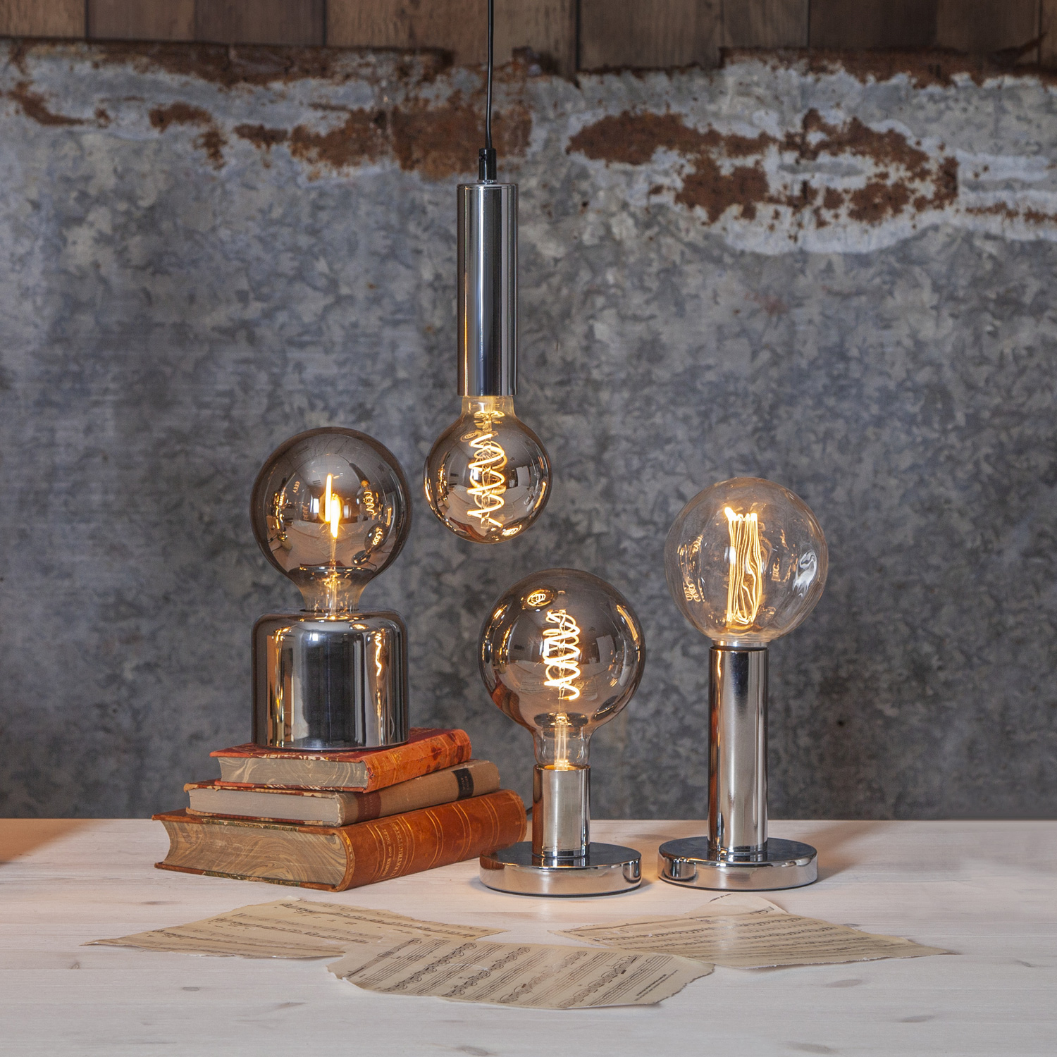 Lampenhalterung, GLANS, E27, D: 12cm x H: 17cm, 180cm Kabel, Röhre  lang, stehend, Silber/Chrom