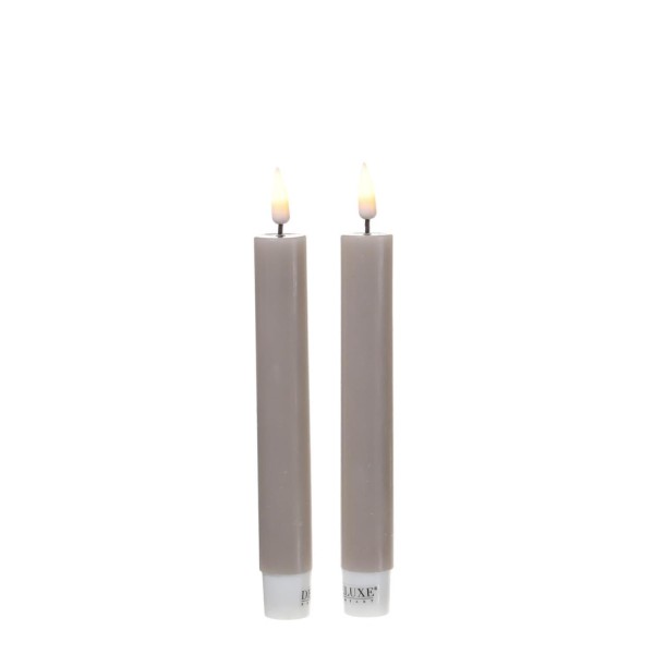 LED Stabkerzen MIA - Echtwachs - realistische 3D Flamme - H: 15cm - sand/taupe - 2 Stk