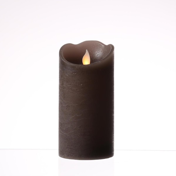 LED Kerze mit beweglicher Flamme - Rustik-Optik - Echtwachs - Timer - H: 15cm - D: 7,5cm - braun