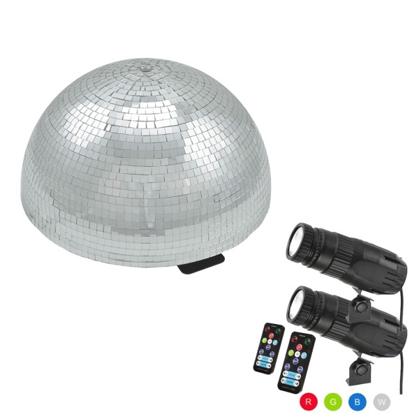 Set Halbspiegelkugel 40cm + 2 x LED Pinspot Farbwechsel RGB