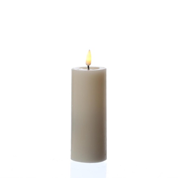 LED Stumpenkerze MIA - Echtwachs - realistische 3D Flamme - H: 12,5cm - D: 5cm - Batterie - creme