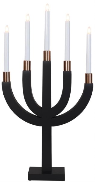 Kerzenleuchter "Elias" - 5 Arme - warmweiße Glühlampen - H: 67cm, L: 35cm - Schalter - Schwarz/Kupfe