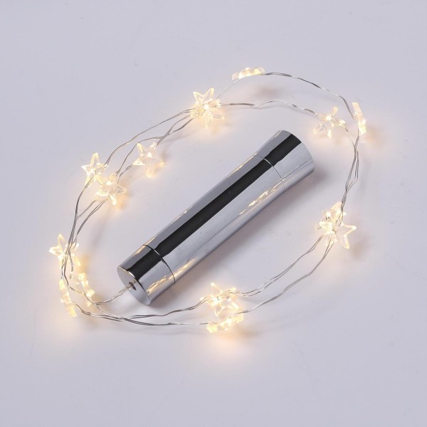 LED Drahtlichterkette KORKEN Sterne - für Flaschen - 15 warmweiße LED - L: 70cm - Timer - silber