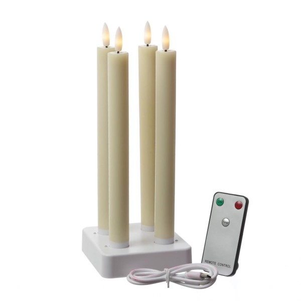 LED Stabkerzen LISA - Echtwachs - mit Ladestation - inkl. Fernbedienung - H: 25cm - creme - 4er Set