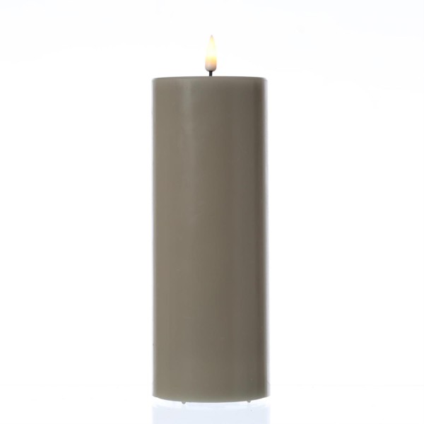 LED Stumpenkerze MIA - Echtwachs - realistische 3D Flamme - H: 20cm - D: 7,5cm - sand/taupe