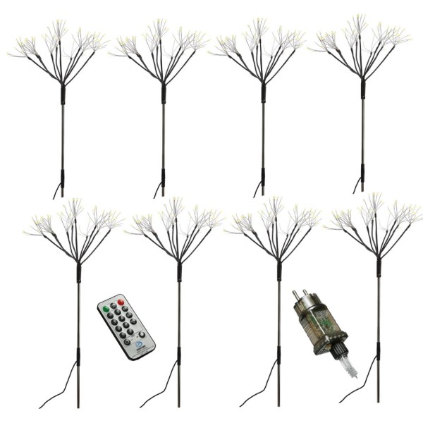 LED Gartenstecker Feuerwerk - Leuchtstäbe Pusteblumen - H: 80cm - 8Funkt./Fernb. - 8er Set schwarz